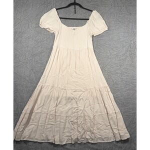 Bécool Dress Women S Beige Cream Puff Sleeve Tiered Smocked Cottagecore